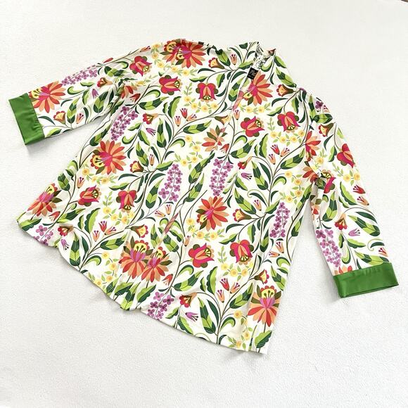 Bob Mackie Wearable Art Folk Floral Print Green Open Cardigan Kimono Jacket M - Picture 3 of 10